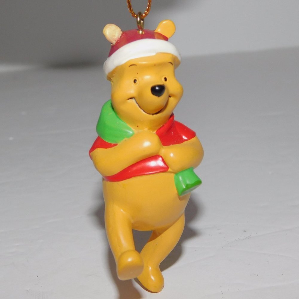 Disney Santa Hat Winnie the Pooh Christmas Tree Ornament with Green Toy Sack 3"